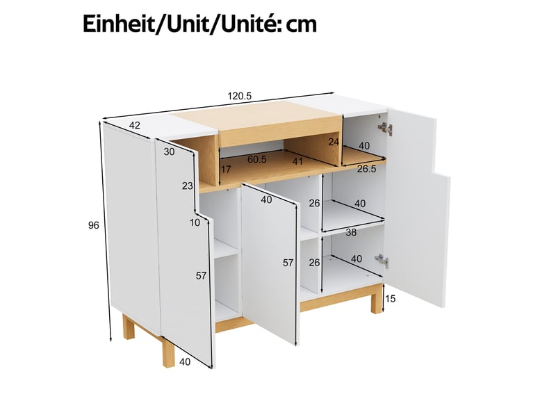 Buffet 3 porte(s) 0 tiroir(s) - 120,5 cm blanc panneau de particules buffet blanc - Conforama C