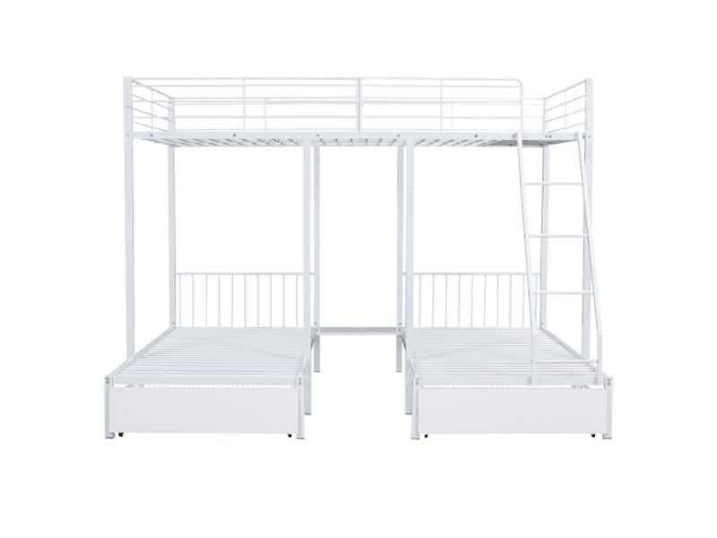 Lit superpose avec rangement lit superpose avec rangement métallique avec tiroirs, transformable en 1 lit double 140×200 cm et 2 lits simples 90×200 ,blanc - Conforama D
