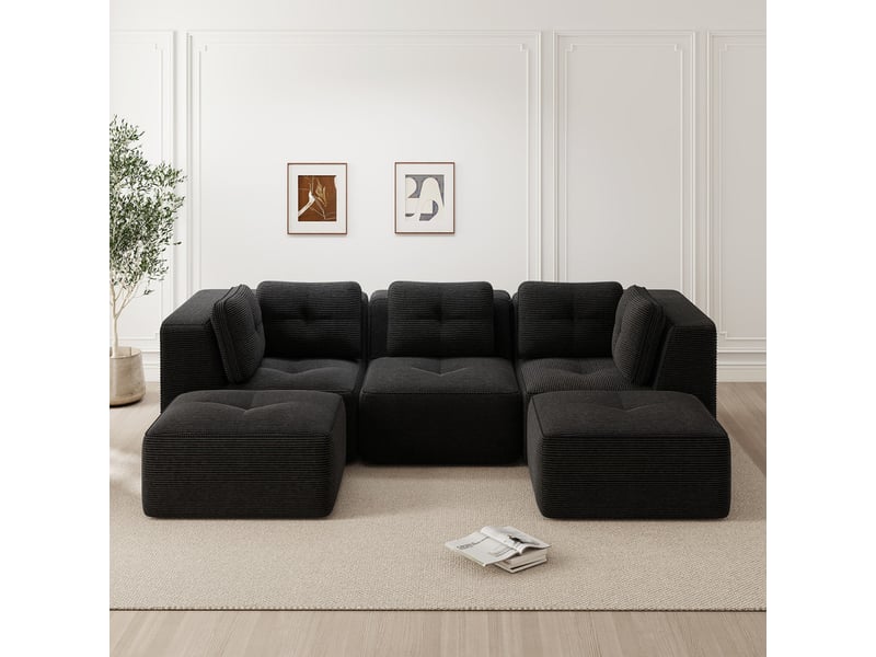  Canapé modulable 3 places en velours côtelé noir, sans montage  - Conforama D