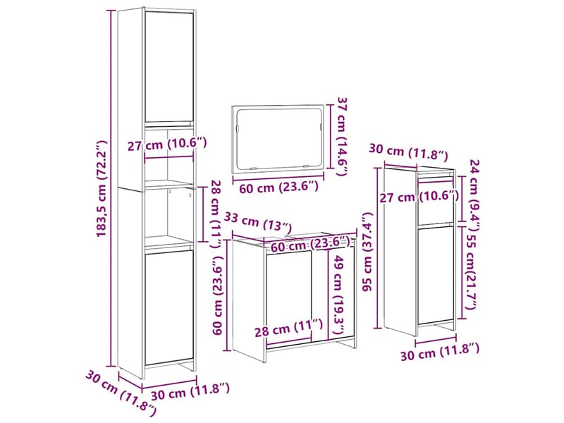  Ensemble de meubles salle de bain 4 pcs bois d'ingénierie cf63964  - Conforama E
