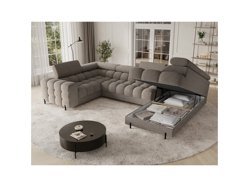  Canapé panoramique convertible factory 3 places marron – angle droit avec coffre  - Conforama D