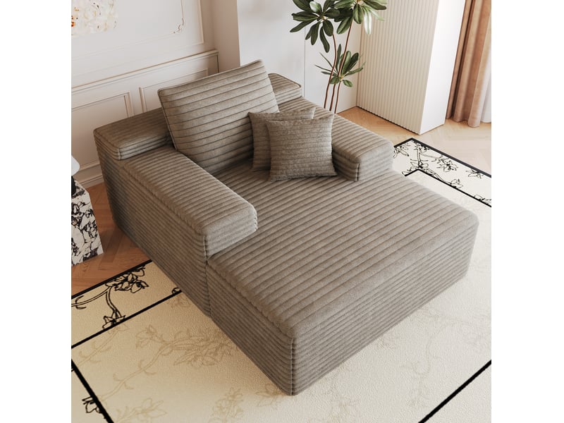  Canapé méridienne modenvie 1 place en velours côtelé camel 115 x 159 x 60 cm avec assise profonde  - Conforama B