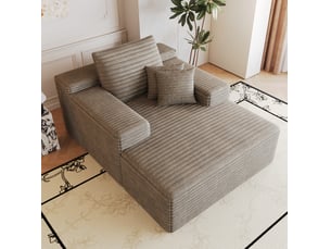 Canapé méridienne modenvie 1 place en velours côtelé camel 115 x 159 x 60 cm avec assise profonde