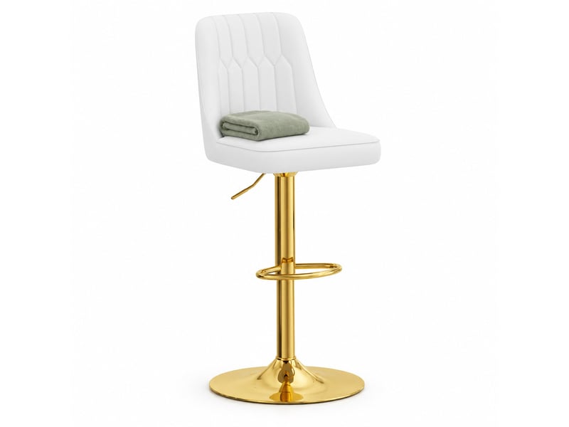  Lot de 2 tabourets de bar hauteur réglable pivotants 360°, chaise haute cuisine, pied métal, polyuréthane, blanc et or  - Conforama A