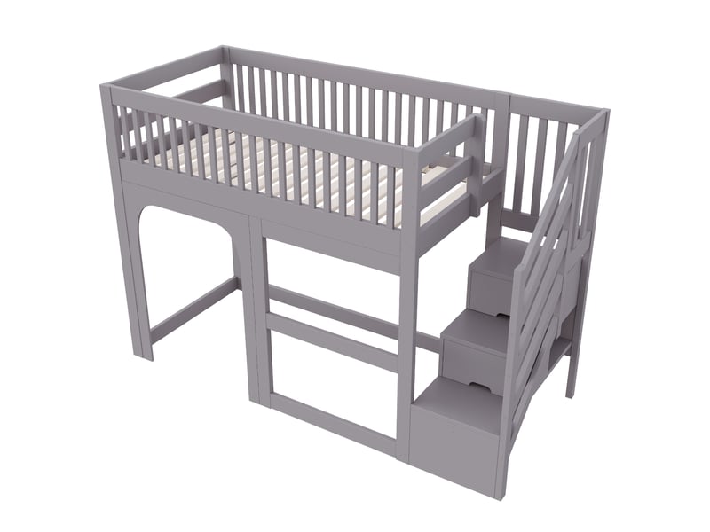 Lit mezzanine 90x200 cm avec rangement intégré - lit enfant avec sommier à lattes et barrières de sécurité - bois gris - Conforama W