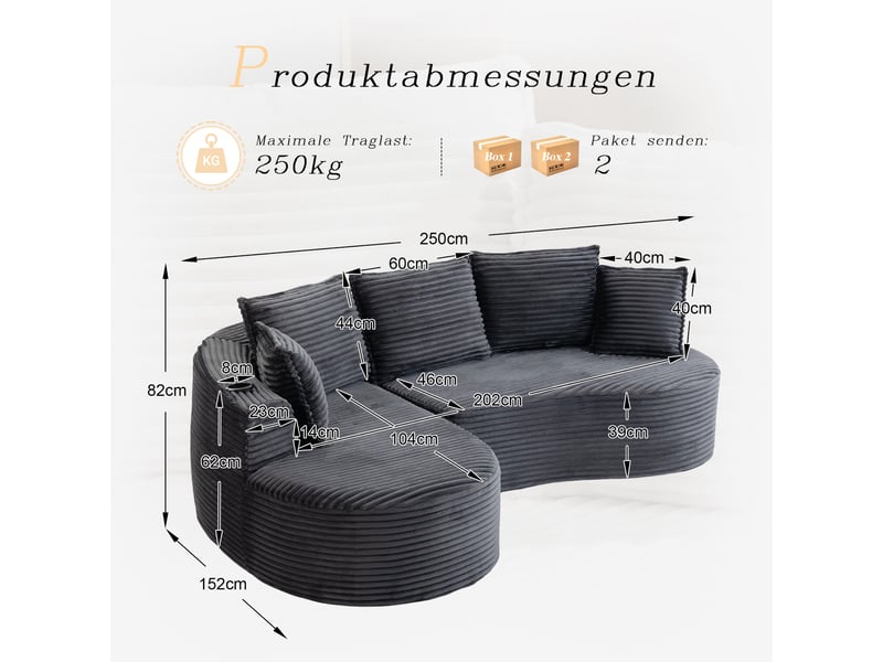  Canapé d'angle gauche fixe 3 places tissu gris canapé compressible - Conforama C