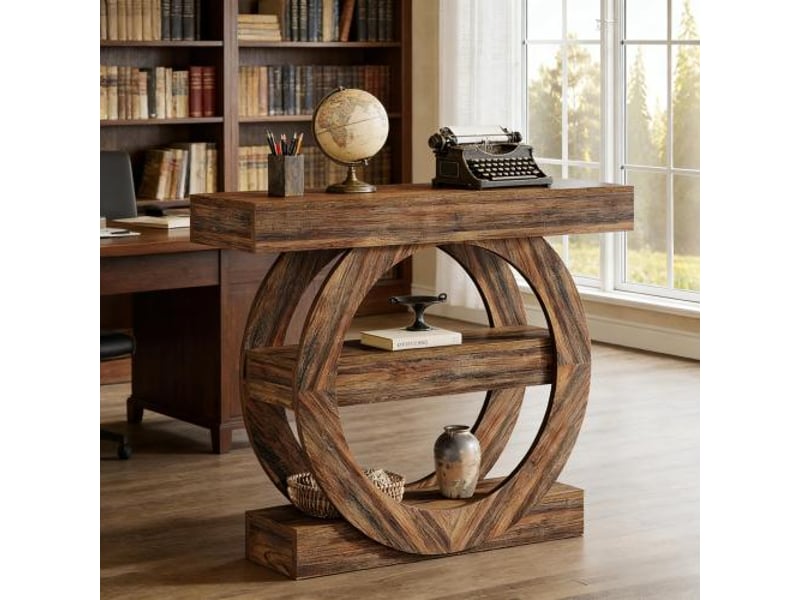 Table basse d'appoint rustique avec 3 étagères ouvertes de rangement pour salon et entrée en bois brun rustique - Conforama D