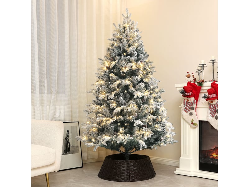  Sapin de noël artificiel 180 cm lumineux led 793 branches enneigées grand réalisme support en acier vert pliable  - Conforama A