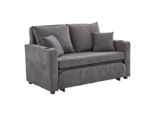 Canapé droit convertible 2 places Tissu gris avec coffre de rangement