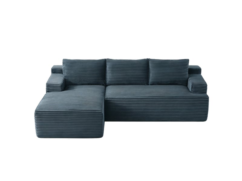  Canapé d’angle 4 places gris foncé en velours côtelé, style nuage avec méridienne droite, modulable et convertible  - Conforama A