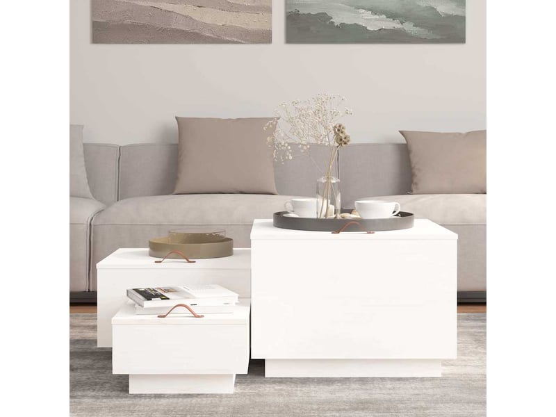  Boîtes de rangement et couvercles 3pcs blanc bois massif de pin  - Conforama C
