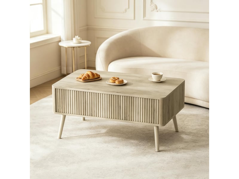  Table basse relevable avec 2 compartiments cachés, plateau surélevé, style moderne, en mdf et bois, chêne  - Conforama C