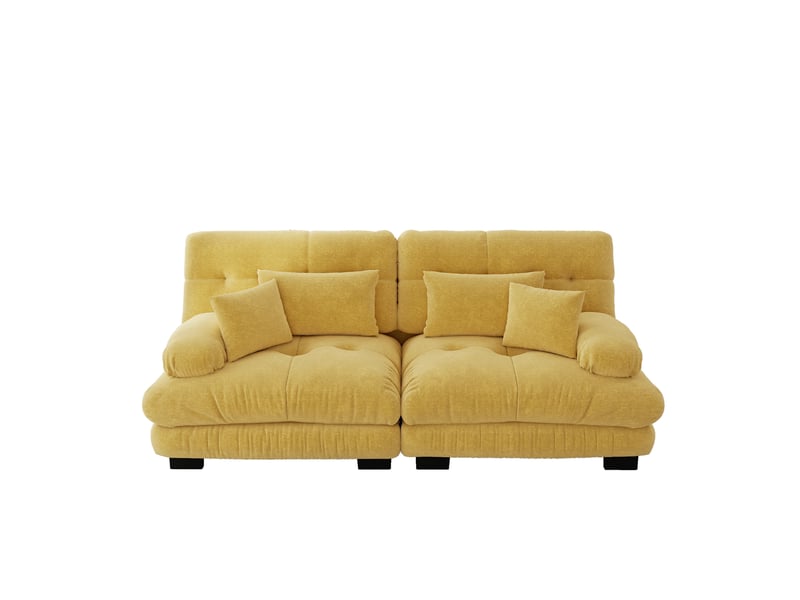  Canapé d'angle modulable 2 places en chenille jaune avec 2 ottomans  - Conforama A
