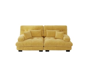 Canapé d'angle modulable 2 places en chenille jaune avec 2 ottomans