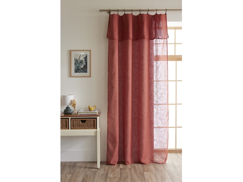  Rideau ajustable + 8 anneaux pince 140 x 270 cm polyester effet lin nia terracotta 15663 - Conforama B