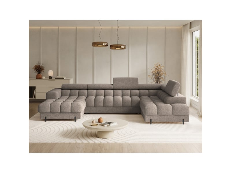 Canapé panoramique convertible beige foncé angle droit feraria 358x93x202cm - Conforama E