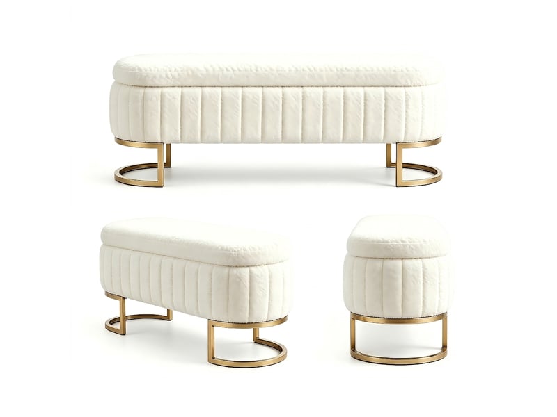  Banc de lit crème 130 cm en velours capitonné avec coffre de rangement  - Conforama A