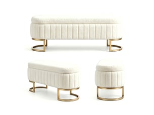 Banc de lit crème 130 cm en velours capitonné avec coffre de rangement