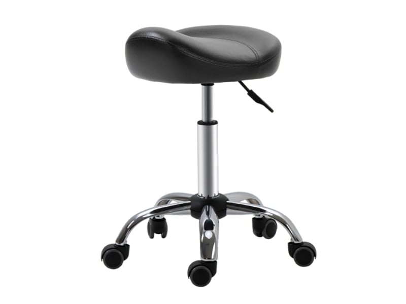  Tabouret de travail pivotant à roulettes, similicuir noir, réglable 54-69 cm, salon et massage  - Conforama A