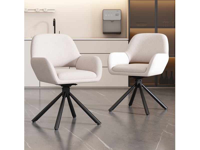 Chaise de salle à manger lot de 4, 60x60x80 cm, chaise tournante avec accoudoirs, blanc, sherpa, design  - Conforama E