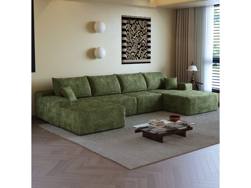  Canapé d'angle, canapé modulable, design moderne, 340 cm, pour salon, chambre, appartement, vert, livré monté, assise profonde  - Conforama E
