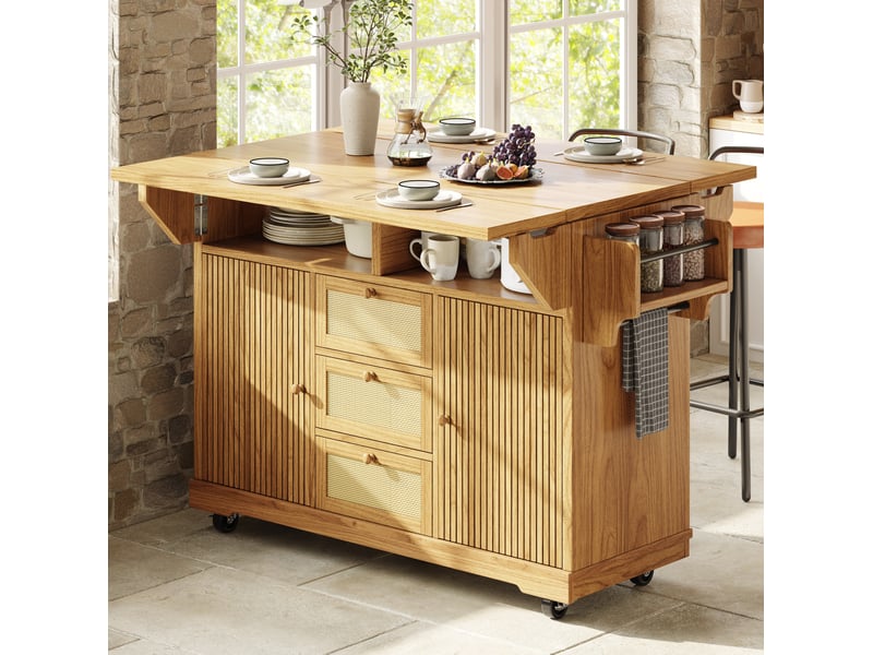  Desserte de cuisine extensible avec 3 tiroirs 2 portes et étagères réglables sur roulettes pour cuisine et balcon  - Conforama B