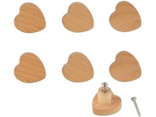 Jeu de 6 poignées en bois massif en forme de cœur, poignées à texture naturelle pour décoration de meubles