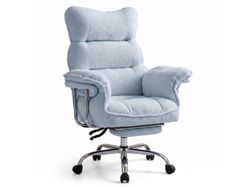  Dowinx fauteuil gaming ergonomique avec repose-pieds, ressorts ensachés, revêtement teddy fleece, charge max. 181 kg, bleu  - Conforama A