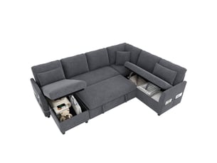 Canapé d'angle réversible convertible HAUSS SPOLE  6 places Polyester gris avec coffre de rangement