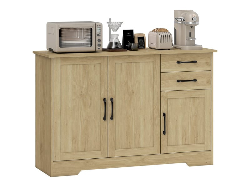  Buffet 3 portes avec 2 tiroirs et étagère réglable, 120x38x79 cm, bois naturel et noir 838-587V00ND - Conforama D