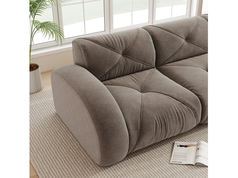  Canapé modulable 4 places en tissu taupe sans cadre, confort en mousse 32d pour votre salon familial  - Conforama D