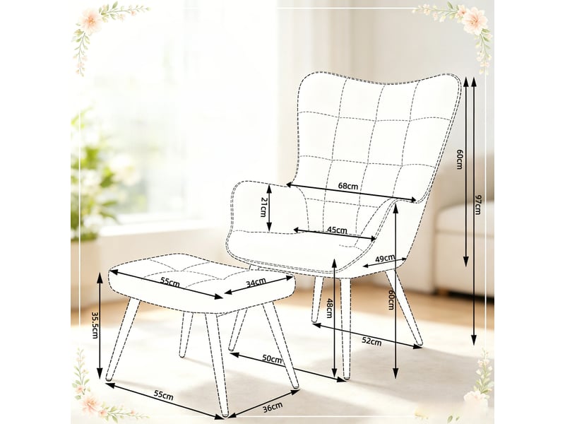  Fauteuil de salon avec repose-pieds 50x49x97cm – lounge chair relax avec dossier haut et pieds en métal – velours côtelé - anthracite  - Conforama C