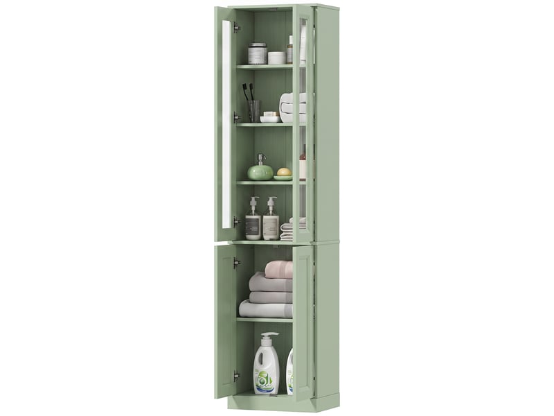  Meuble de salle de bain à 6 niveaux, unité de rangement avec 4 portes à fermeture amortie et étagères réglables, vert  - Conforama B