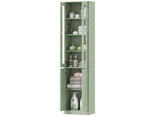 Meuble de salle de bain à 6 niveaux, unité de rangement avec 4 portes à fermeture amortie et étagères réglables, vert