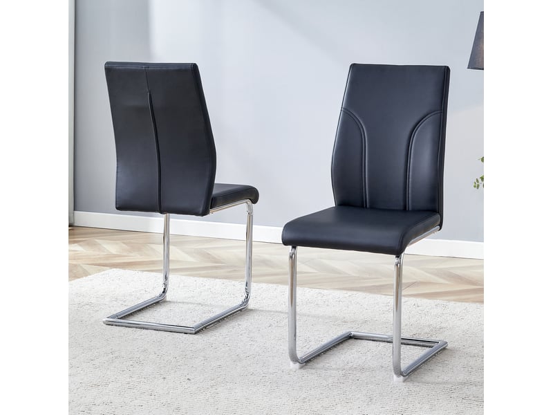 Lot de 2 chaises 40,6x40x95 cm, noir, pu, métal argenté, confortable, design moderne, salle à manger  - Conforama D