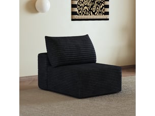 Fauteuil 1 place noir en velours côtelé, canapé modulable pour salon, design minimaliste sans montage, 70x95x83 cm