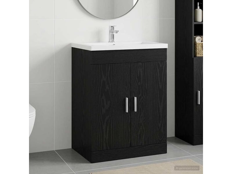  Meuble sous lavabo de salle de bain, commode chêne noir shl78  - Conforama B