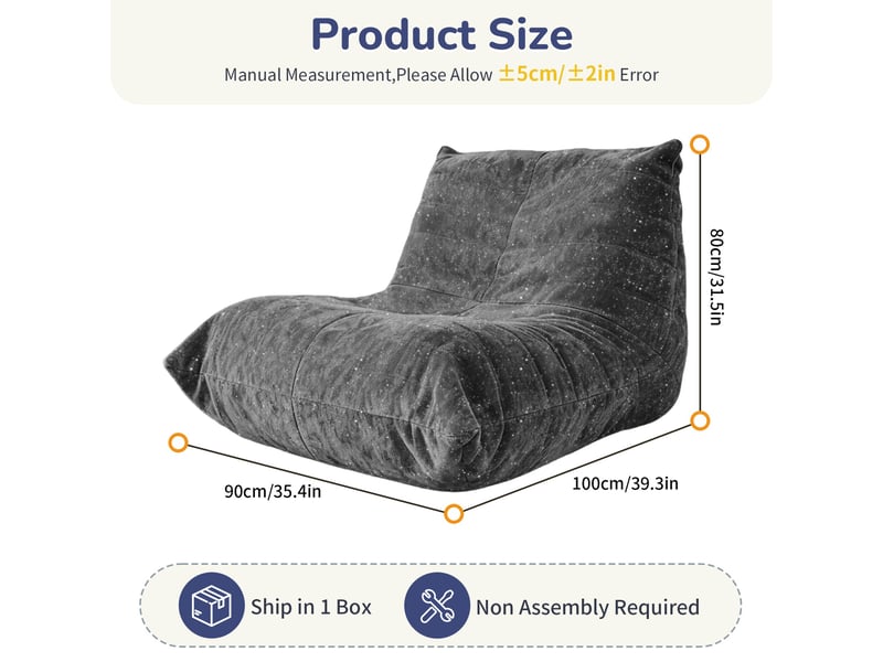  Fauteuil 1 place - 100x90x80cm - fauteuil pouf chenille lumineux avec mousse haute résilience - gris  - Conforama E