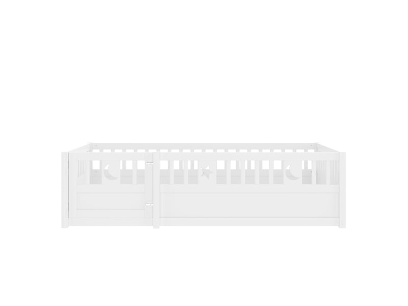  Lit enfant 90x190 cm avec barrière blanche en pin motif étoile et lune sans sommier ni matelas Sol Morn - Conforama A