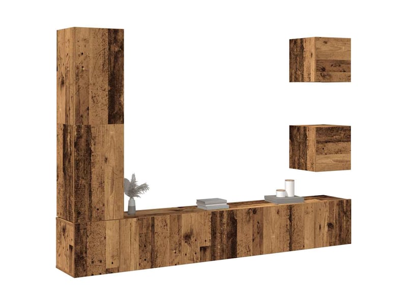 Ensemble de meuble tv - banc tv - meuble de rangement mural 5 pcs vieux bois bois d'ingénierie  - Conforama B