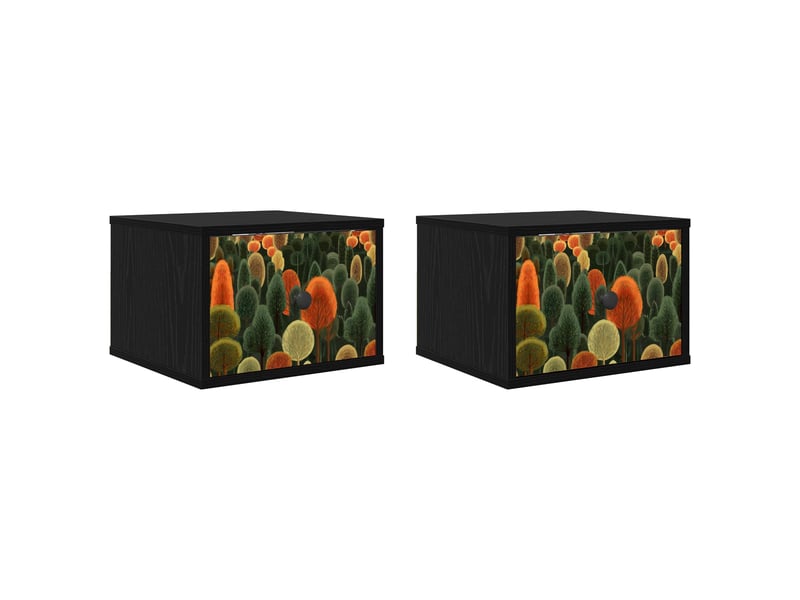 Table de chevet - cabinet de chevet - table de nuit mural zaandam 2 pc chêne noir 36 x 33 x 25 cm  - Conforama A