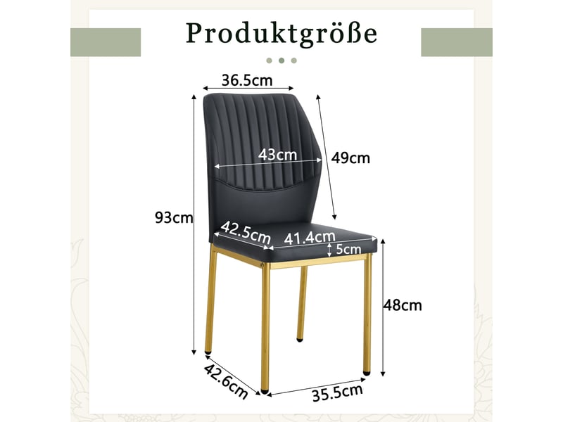  Lot de 4 chaises de salle à manger 43x42,6x93 cm, style luxe léger, dossier rainuré, hydrofuge, pu, noir et doré  - Conforama C