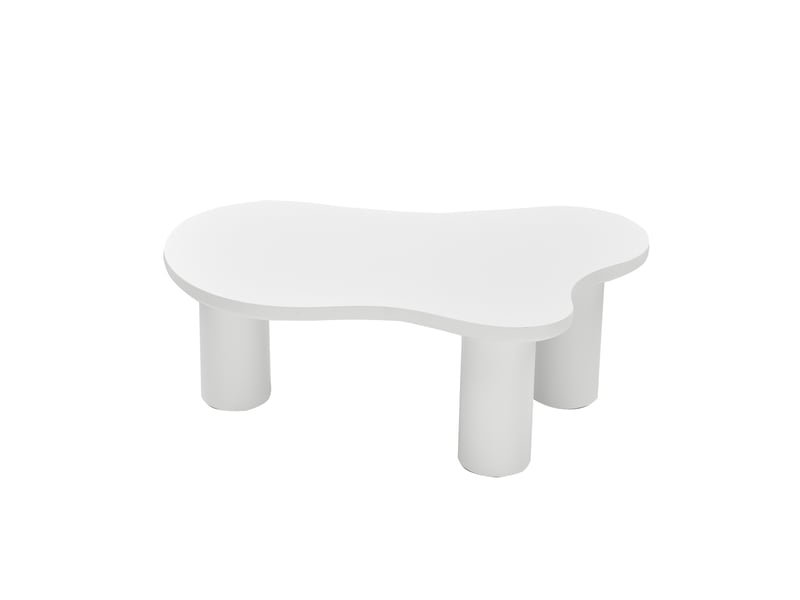  Table basse en forme de nuage blanche 107 cm, plateau en mdf laqué et pieds en pvc, design moderne pour salon  - Conforama A