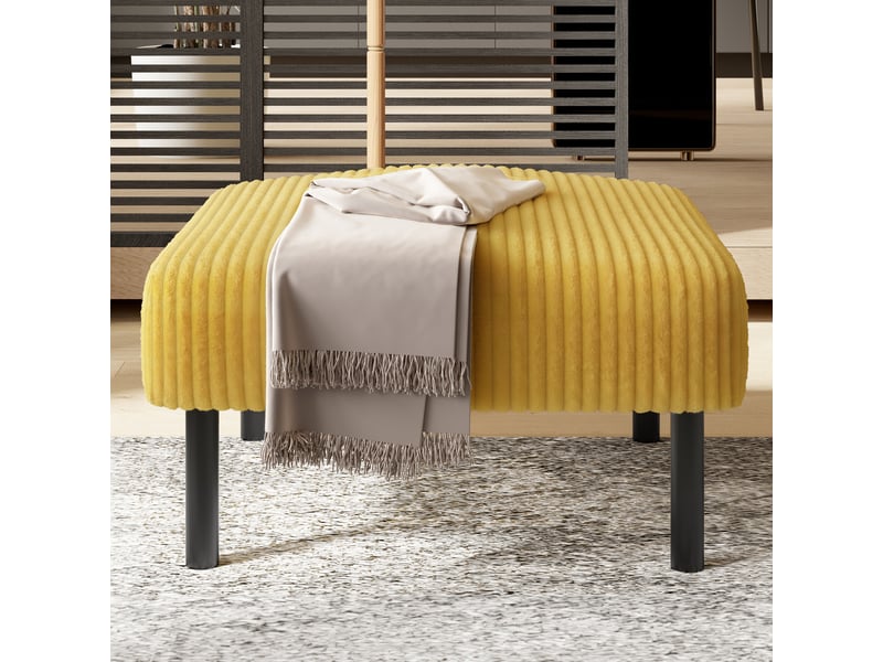  Pouf repose-pieds 56x51 cm avec structure métal, velours côtelé jaune moutarde Morn Vibe - Conforama C