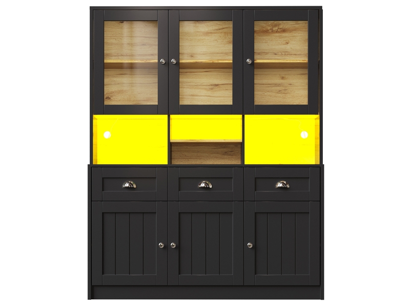  Buffet de cuisine haut 140x175 cm, meuble vaisselier étroit avec tiroirs intégrés et étagères réglables, solution de rangement optimisée pour petites cuisines  - Conforama A