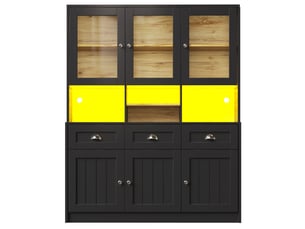 Buffet de cuisine haut 140x175 cm, meuble vaisselier étroit avec tiroirs intégrés et étagères réglables, solution de rangement optimisée pour petites cuisines
