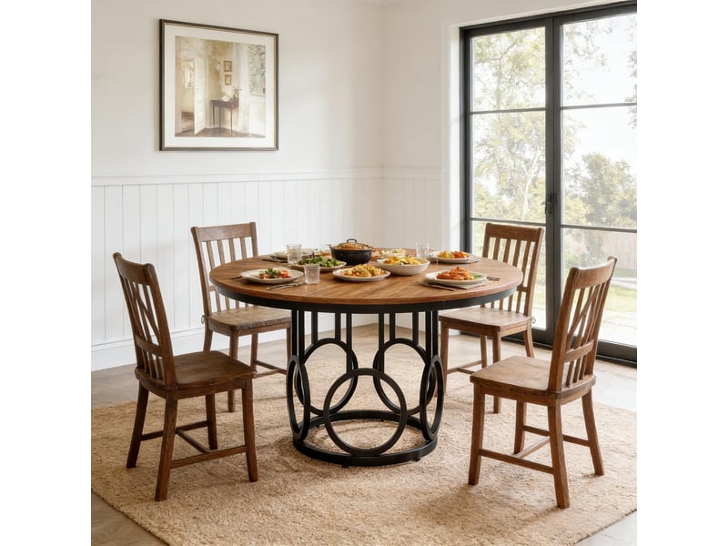  Table à manger ronde 4 à 6 places pour cuisine - lpospi - plateau résistant à l’eau mdf métal noir marron  - Conforama B