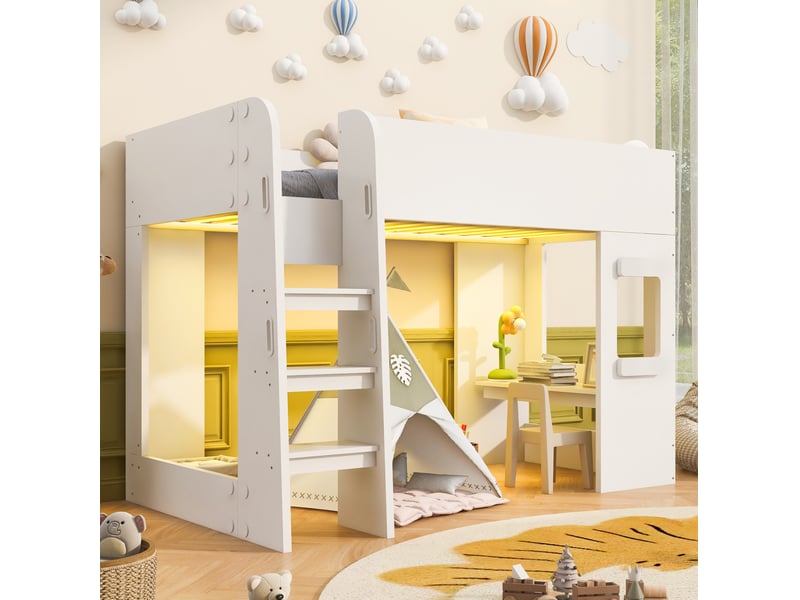  Lit mezzanine 90x200 cm blanc avec bureau et éclairage led  - Conforama B