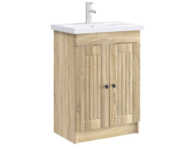  Armoire sous évier de salle de bain, meuble de rangement chêne sonoma shl5822  - Conforama C