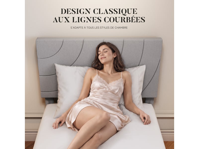 Lit 1 personne 90x200 cm, cadre de lit rembourré avec tête de lit réglable, sommier à lattes, pieds antidérapants, gris - Conforama D